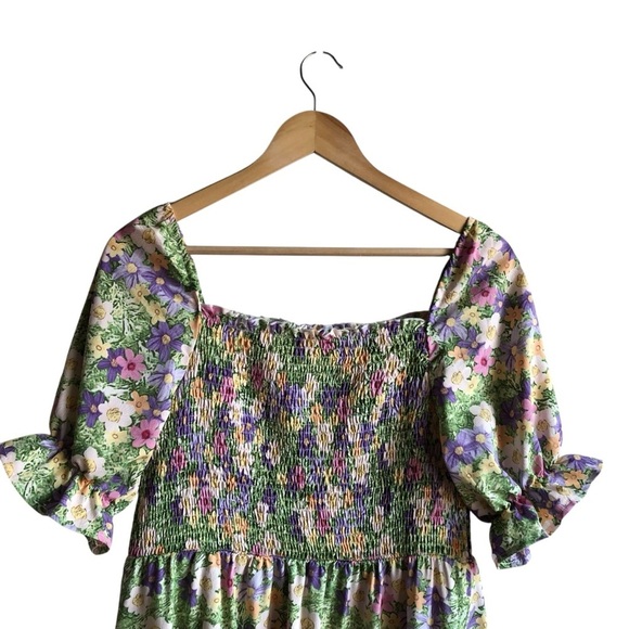 QED London Floral Maxi Dress Shirred Bodice Size 14 Green - Picture 7 of 13